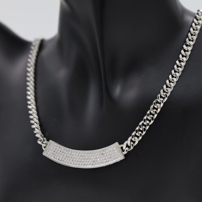 ⁦سلسال فضي بتصميم جنزير وزركون أبيض⁩ - الصورة ⁦2⁩