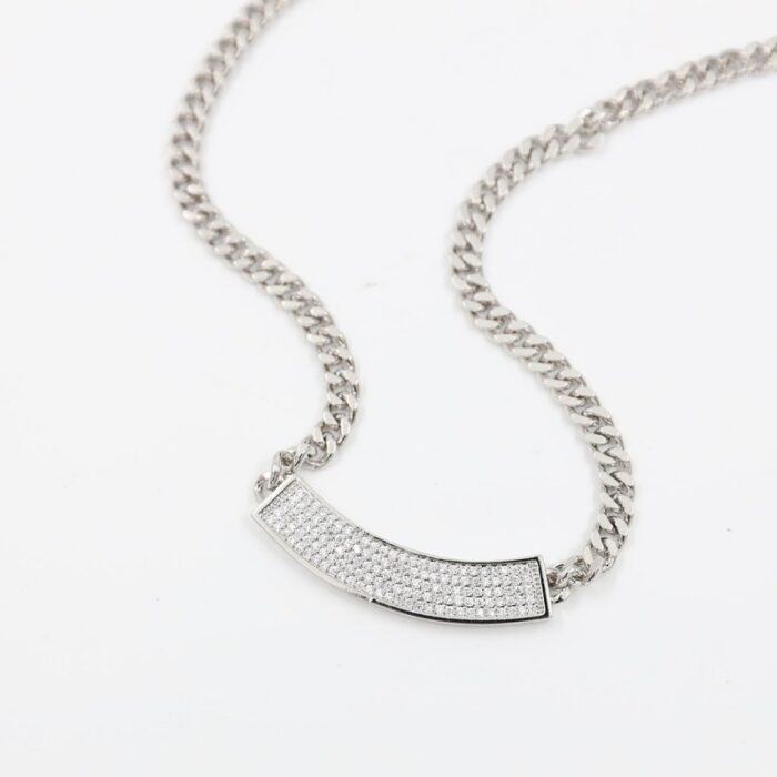 ⁦سلسال فضي بتصميم جنزير وزركون أبيض⁩ - الصورة ⁦3⁩