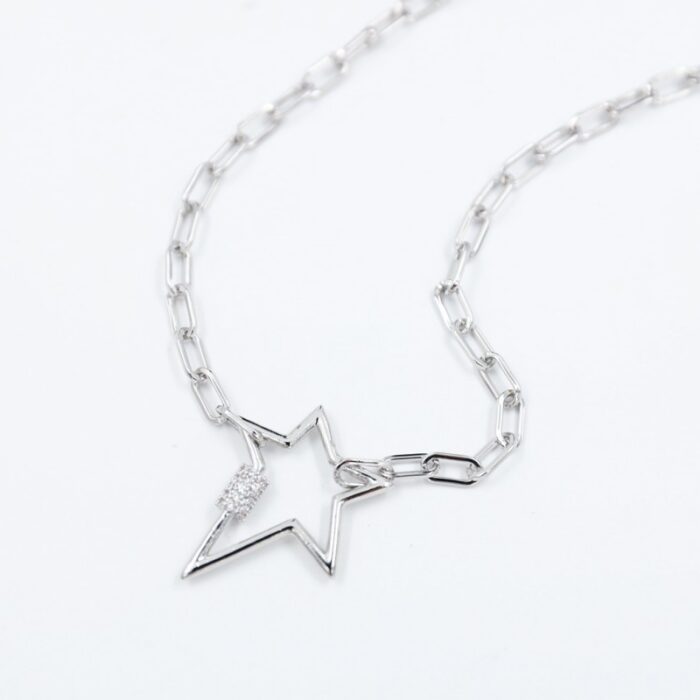 ⁦سلسال فضي بتصميم جنزير ونجمة⁩ - الصورة ⁦3⁩