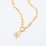 ⁦سلسال ذهبي بتصميم جنزير ودائرة زركون أبيض⁩ - الصورة ⁦3⁩