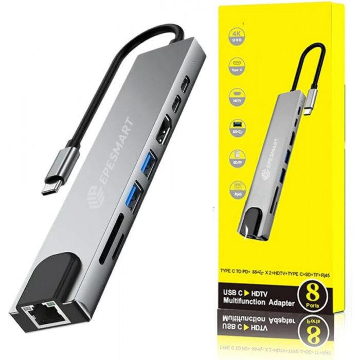 ⁦موزع ب 8 منافذ multi function hub type c jack 8 in 1⁩ - الصورة ⁦4⁩