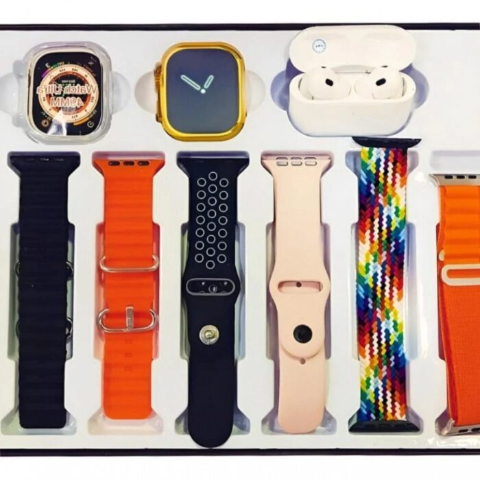 1033753822_67dc76192eb5c H20 SMART WATCH WIRE LESS EAR PHONE SET 10 IN 1 طقم عشر قطع ساعة مع 7 قشاطات وسماعة لاسلكية - الصورة 1