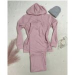 طقم قطعتين خريفي هودي مع بنطال لون زهري