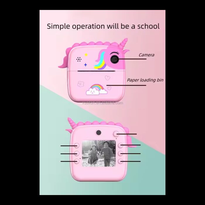 ⁦كاميرا أطفال طابعه بتصميم يونيكورن لون زهري⁩ - الصورة ⁦4⁩