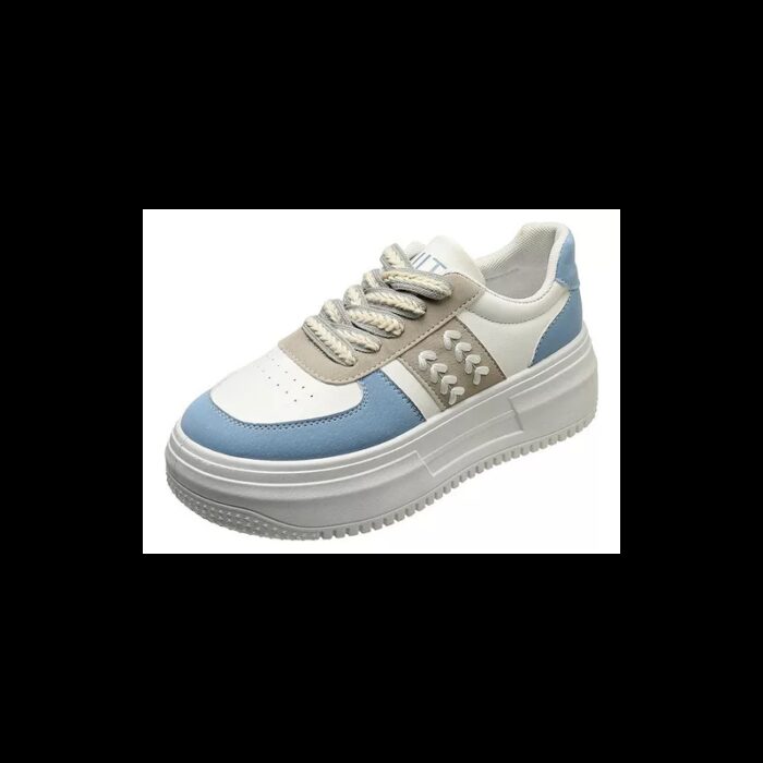 ⁦حذاء جلد سبورت نعل عريض للنساء لون أبيض وأزرق⁩ - الصورة ⁦5⁩