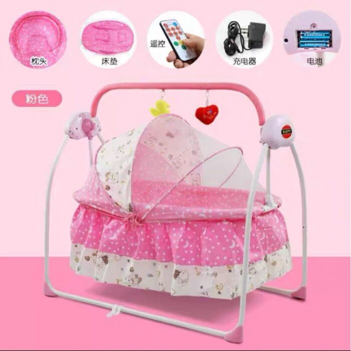 1033754000_67dc773122804 سرير اطفال متنقل مع موسيقى لون زهري - الصورة 1