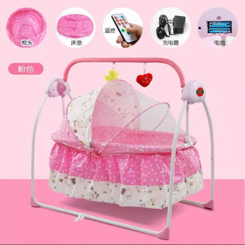 1033754000_67dc773122804 سرير اطفال متنقل مع موسيقى لون زهري - الصورة 1
