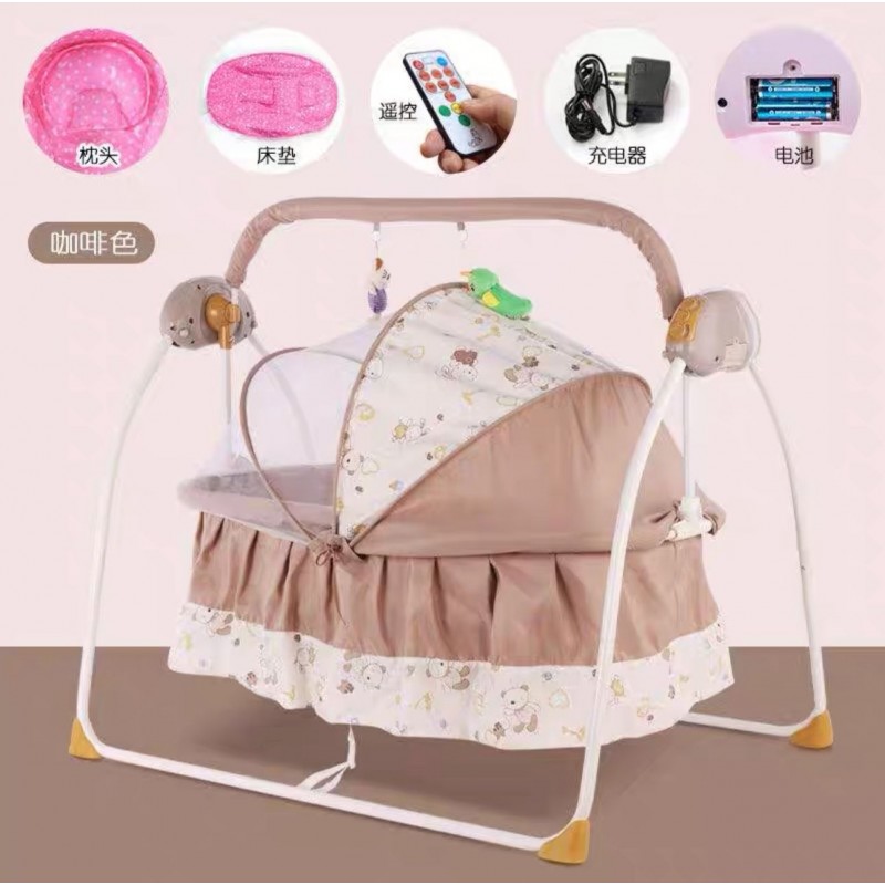⁦سرير اطفال متنقل مع موسيقى لون بيج⁩ - الصورة ⁦1⁩