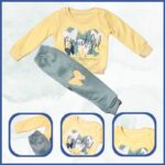 بجامة فوتر شتوية (قطعتين) للأطفال بناتي لون أصفر وأخضر