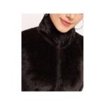 جكيت محير فليز مبطن فرو للبنات لون أسود