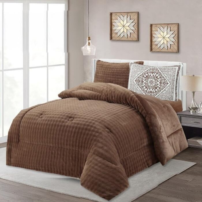1033754114_67dc77c26849e طقم لحاف شتوي (4 قطع) بالحجم المفرد ونص موديل Metro-01 لون بني - الصورة 1