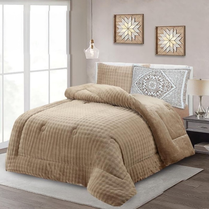 ⁦طقم لحاف شتوي (6 قطع) بالحجم المزوج موديل Metro-02 لون بيج⁩ - الصورة ⁦1⁩