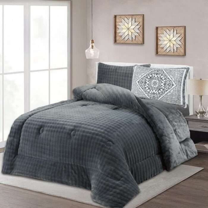 1033754120_67dc77f36925f طقم لحاف شتوي (4 قطع) بالحجم المفرد ونص موديل Metro-04 لون رمادي - الصورة 1
