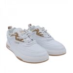 حذاء فاشن جلد للرجال لون أبيض وكاكي