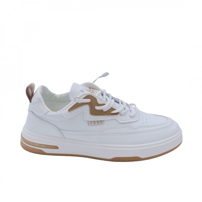 ⁦حذاء فاشن جلد للرجال لون أبيض وكاكي⁩ - الصورة ⁦3⁩