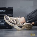 حذاء فاشن جلد برباط للرجال لون بني وبيج