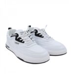 حذاء فاشن ابيض واسود مع رباط وهمي للرجال