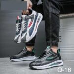 حذاء فاشن اسود واخضر جلد مع رباط للرجال