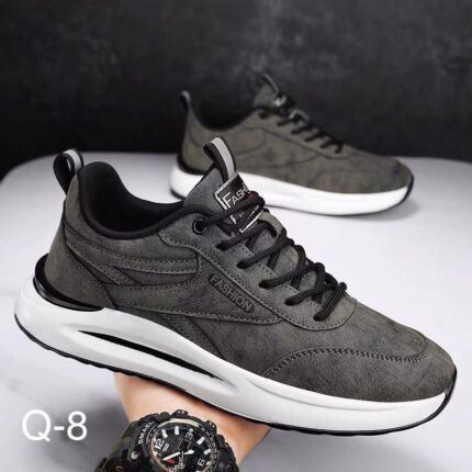 حذاء فاشن جلد سبورت للرجال لون رمادي