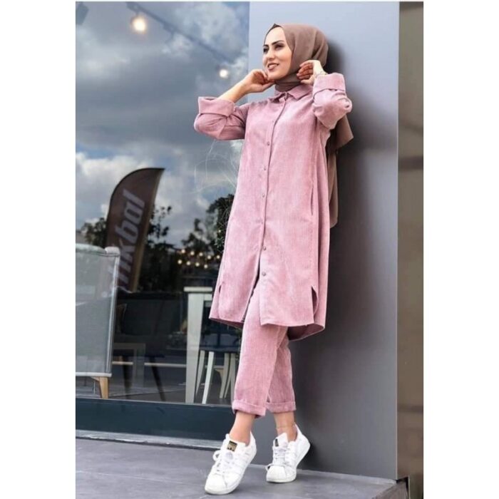 1033754244_67dc78b68cc09 طقم شتوي قطعتين جاكيت طويل مع بنطال لون زهري - الصورة 1