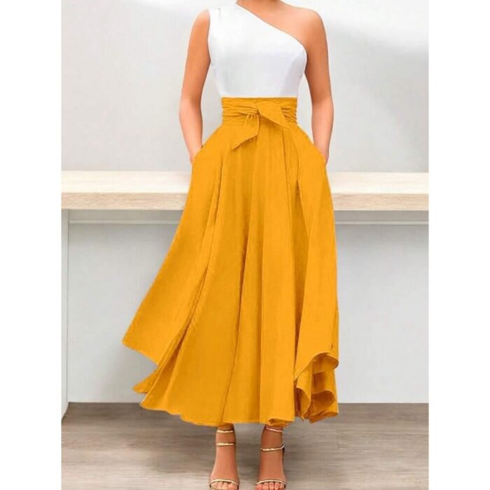 ⁦فستان بيتي حفر لون كموني مع  أبيض⁩ - الصورة ⁦2⁩