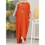 فستان بيتي فضفاض بأكمام قصيرة لون كرميدي