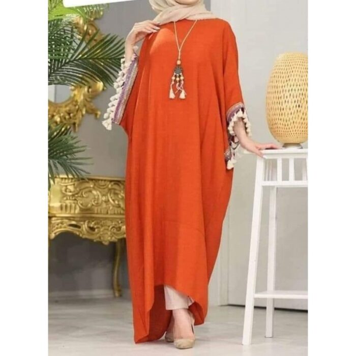 1033754256_67dc78dd8a402 فستان بيتي فضفاض بأكمام قصيرة لون كرميدي - الصورة 1