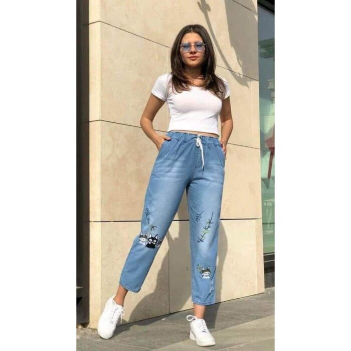 1033754257_67dc78e1dc0be بنطال جينز بخصر مطاطي لون أزرق غامق - الصورة 1