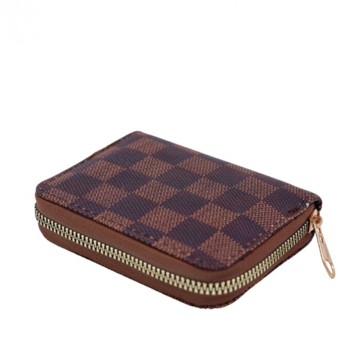 1033754261_67dc78e6486f6 جزدان ستاتي حقيبة ستاتية سحاب واحد من الستانلس ستيل - مناسب لوضع بطاقات العمل والنقود - لون بني - الصورة 1