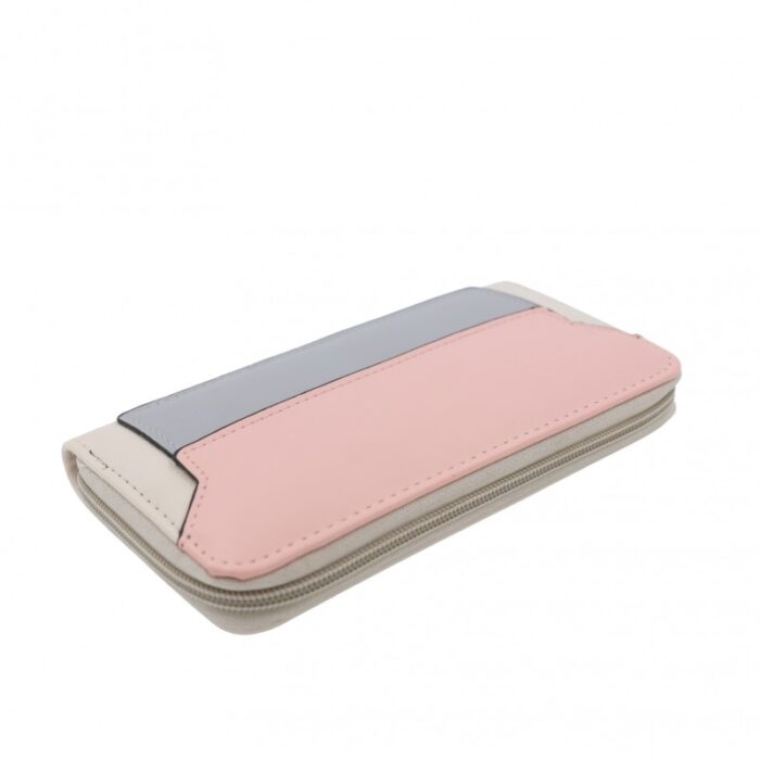 1033754269_67dc78f4a7890 جزدان ستاتي حقيبة ستاتية باللون الزهري الفاتح والرمادي والافوايت ذات سحاب واحد - الصورة 1