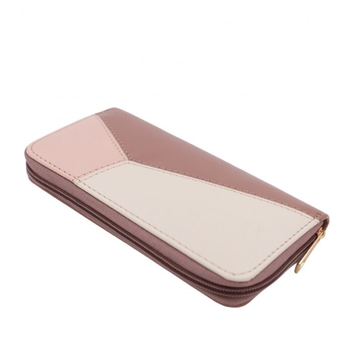 1033754272_67dc78f839188 جزدان ستاتي حقيبة ستاتية كبير ملوّن بثلاثة ألوان جذابة ذات سحاب واحد لون أبيض وبيج وزهري - الصورة 1