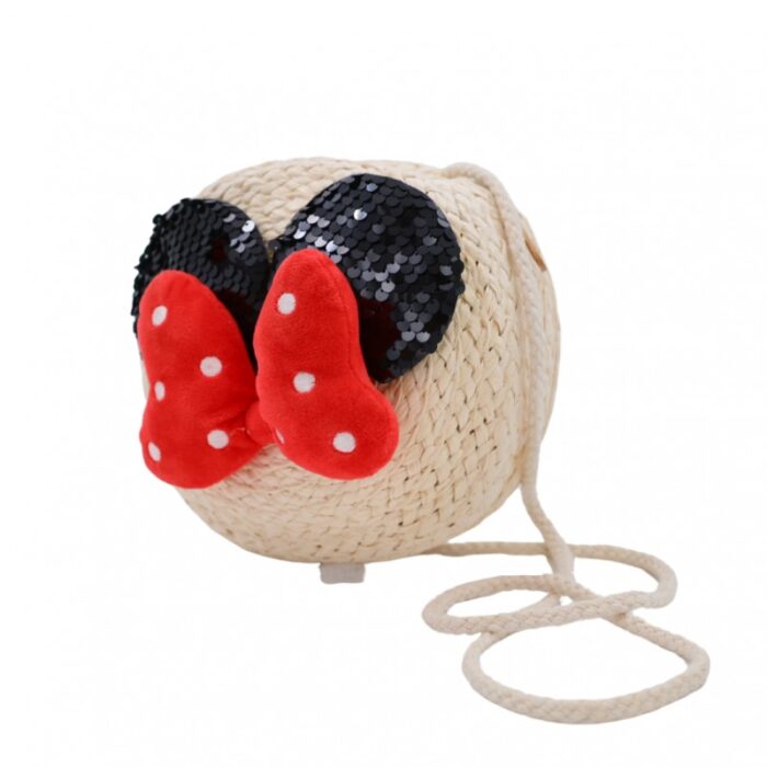 1033754285_67dc790d5b7d0 شنطة بناتي لطيفة - مصنوعة من القشّ مزينة بطوق ميكي ماوس - لون أفوايت - الصورة 1