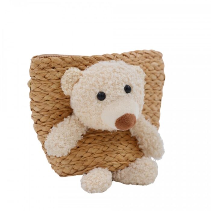 1033754287_67dc79113556b شنتة بناتي صغيرة - مصنوعة من القشّ مزينة بدبدوب صغير - لون بيج غامق - الصورة 1