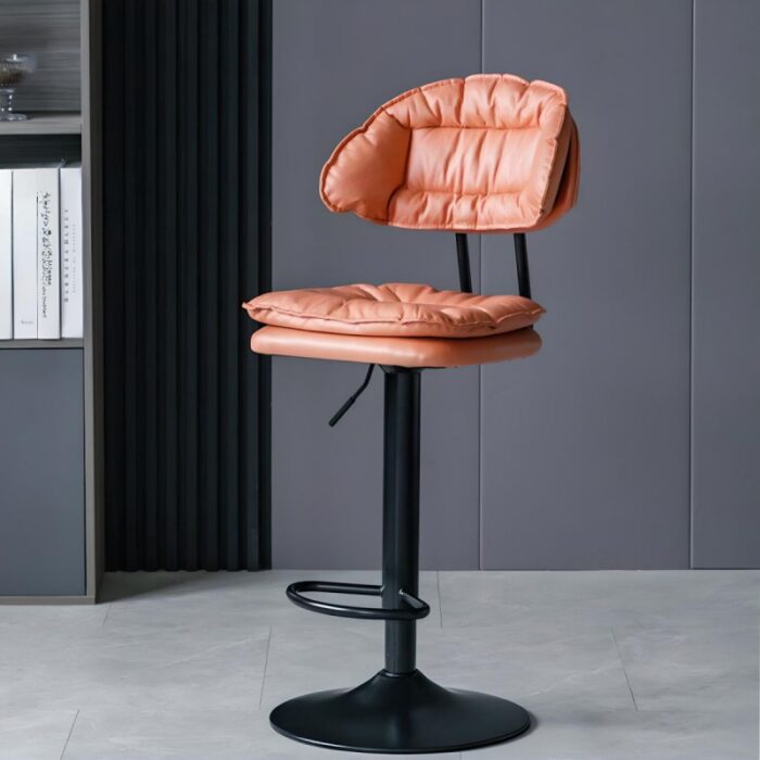 ⁦كرسي البار معدن تنجيد جلد لون كرميدي⁩ - الصورة ⁦2⁩