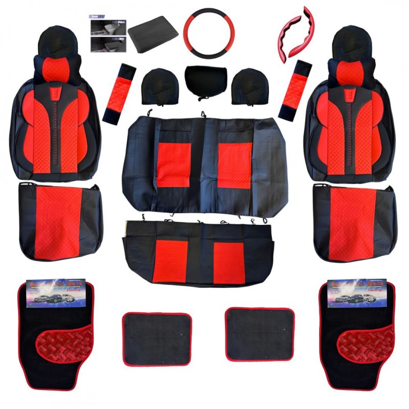 ⁦فرش مقاعد وأرضية السيارة 25 قطعة لون احمر⁩ - الصورة ⁦1⁩