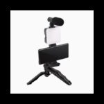 حامل هاتف ثلاثي القوائم وميكروفون صغير وضوء ليد لتصوير الفيديو للسوشال ميديا