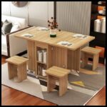 طاولة طعام بعجلات مع أربع كراسي