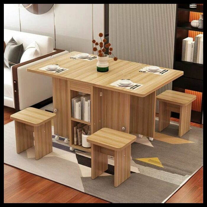 1033754339_67dc798918566 طاولة طعام بعجلات مع أربع كراسي - الصورة 1