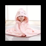 منشفة بغطاء راس للاطفال حجم 80×80 سم لون زهري