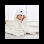 منشفة بغطاء راس للاطفال حجم 80×80 سم لون أبيض