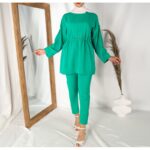 ⁦طقم تيشيرت وبنطلون صيفي للنساء لون أخضر⁩ - الصورة ⁦2⁩