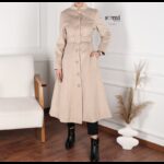 جاكيت صوف طويل للنساء لون بيج فاتح