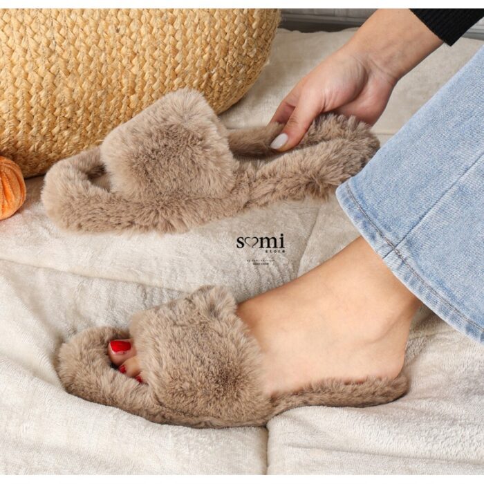 ⁦شبشب فرو مفتوح للنساء لون بني⁩ - الصورة ⁦3⁩