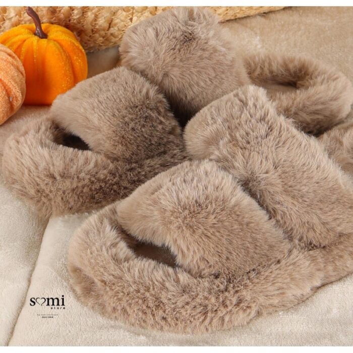 ⁦شبشب فرو بتصميم حزامين للنساء لون بني⁩ - الصورة ⁦3⁩