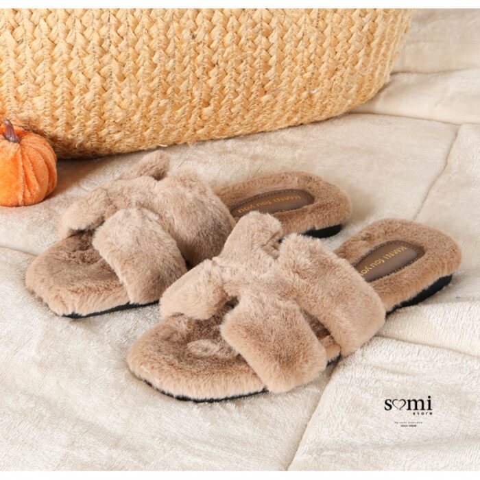 ⁦شبشب فرو منزلي للنساء لون بني فاتح⁩ - الصورة ⁦4⁩