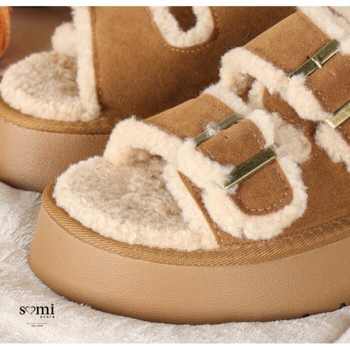 1033754651_67dc7becea5c8 شبشب فرو منزلي بتصميم حزامين أمامين للنساء لون بني - الصورة 1