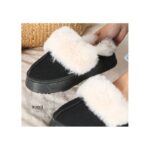 ⁦حذاء مبطن فرو بنعل عريض للنساء لون أسود⁩ - الصورة ⁦4⁩