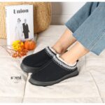 حذاء مبطن فرو بنعل عريض للنساء لون أسود