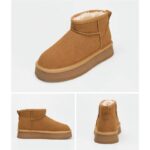 حذاء مبطن فرو بنعل عريض للنساء لون عسلي