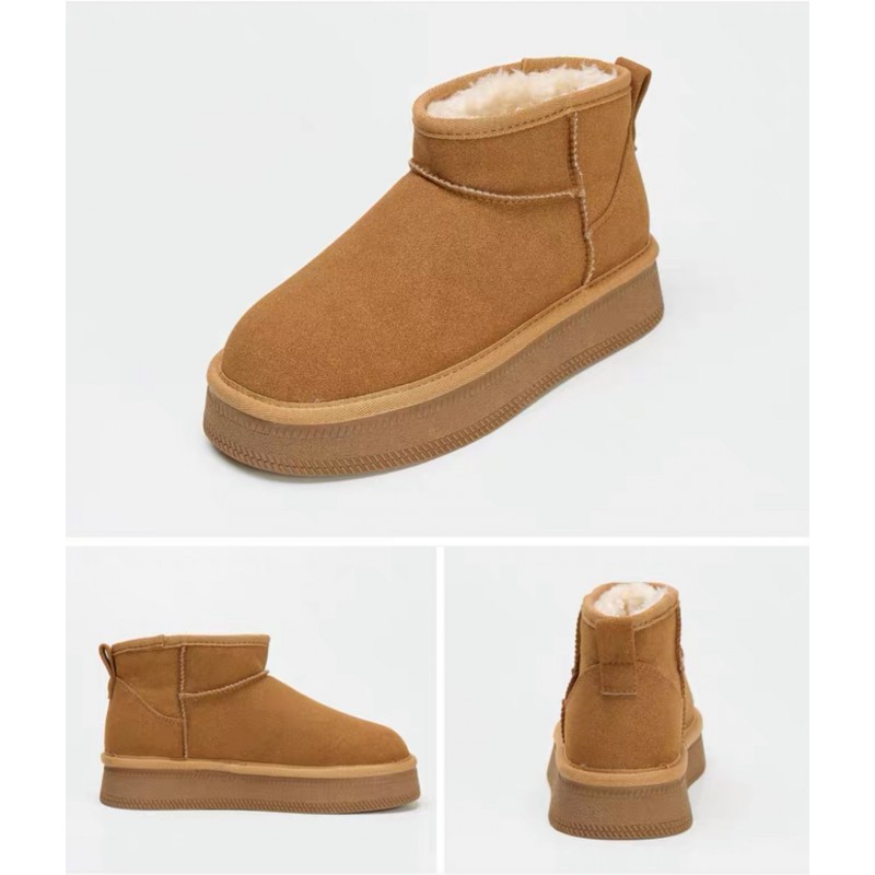 ⁦حذاء مبطن فرو بنعل عريض للنساء لون عسلي⁩ - الصورة ⁦1⁩